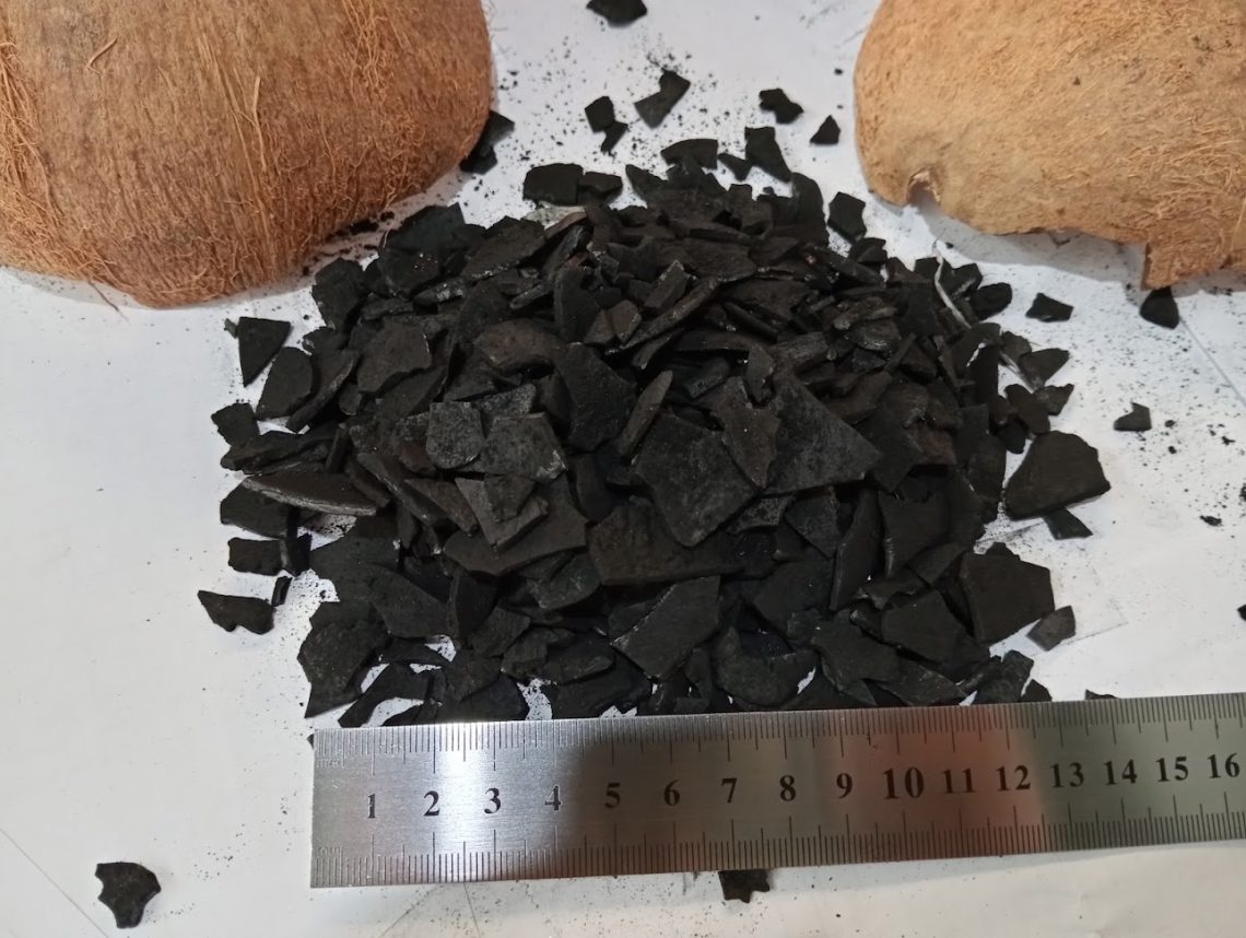 Coconut shell briquettes research showing laboratory testing and quality analysis