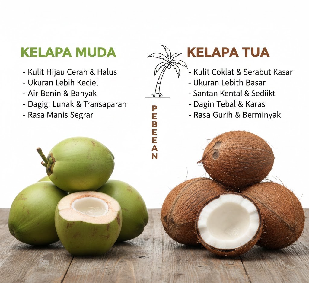 ciri kelapa muda dan tua